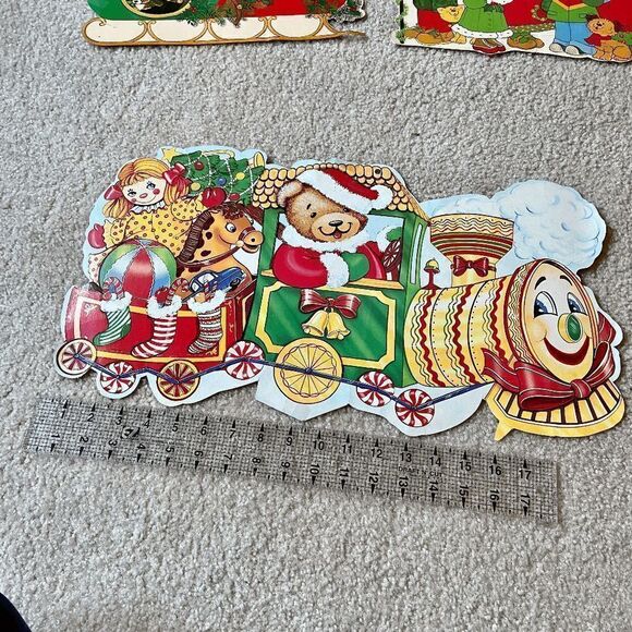 Set of 4 Holiday Christmas Diecuts by Eureka U.S.A. Candy cane Santa/Sleigh Caro - Picture 11 of 13